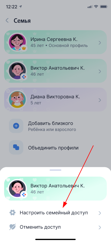 Настроить семейный доступ в ботомшите