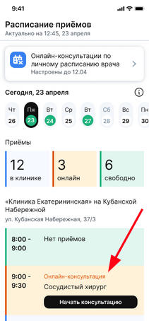 Онлайн-консультация из расписания