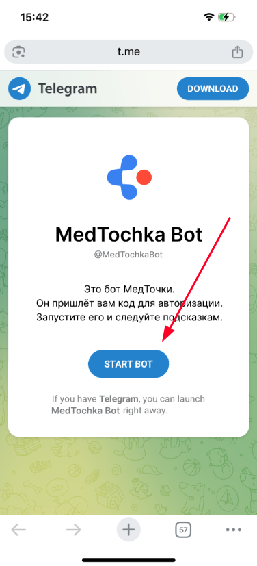 Переход в Телеграм, старт бота