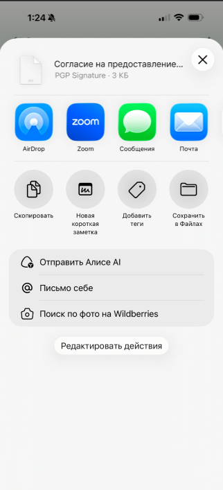 Сохранить и поделиться файломSIG