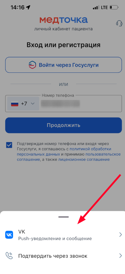 Выбор способа авторизации ВК